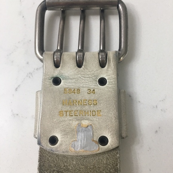 Vintage Harness Steer hide white belt sz 34 - Picture 2 of 8